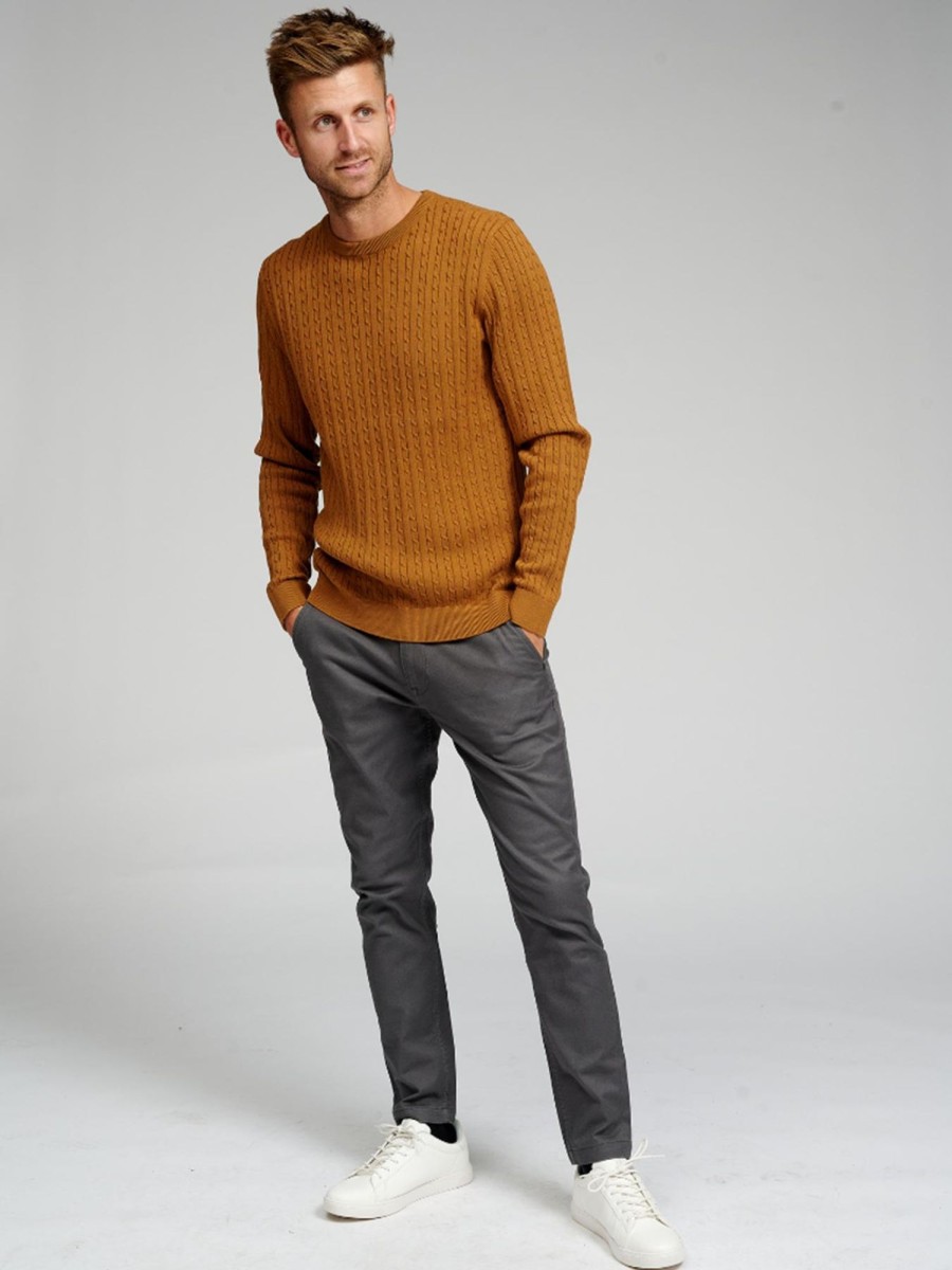 Herre TeeShoppen Strik | Cable Knit Crewneck - Lysebrun