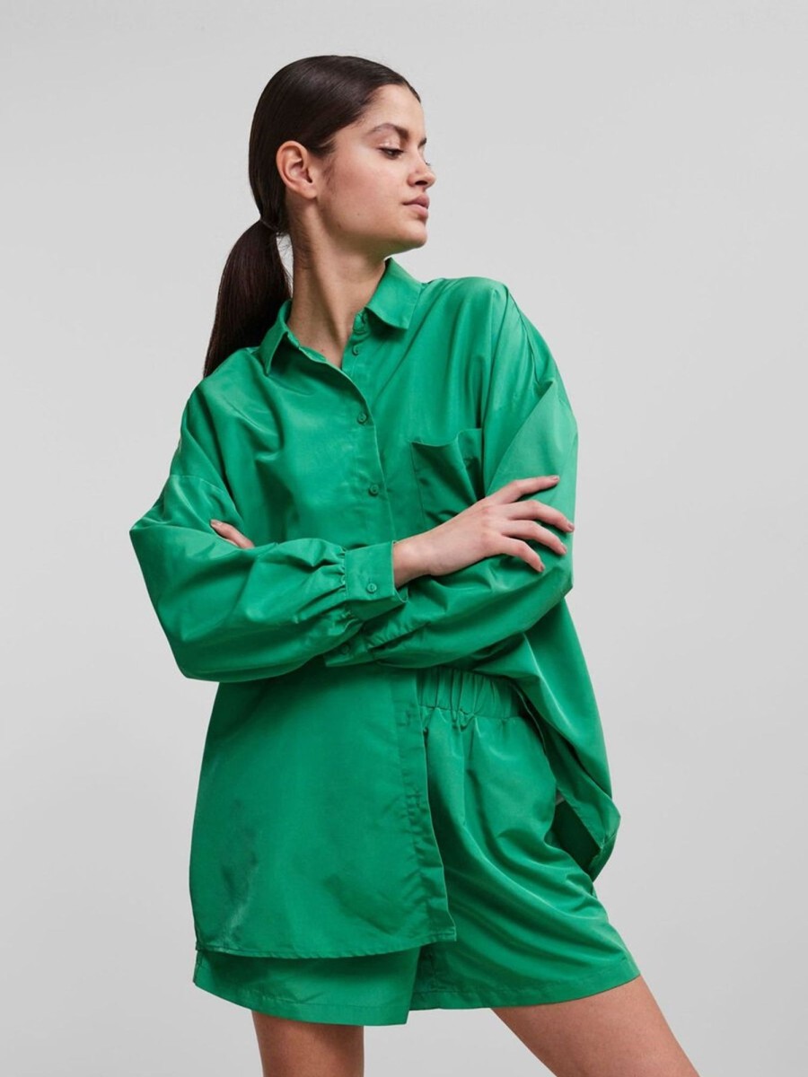 Dame PIECES Skjorter & Bluser | Chrilina Oversized Shirt - Simpel Gron