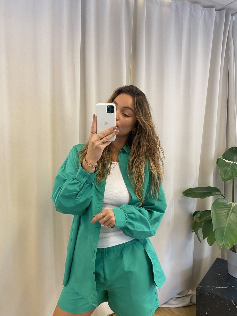 Dame PIECES Skjorter & Bluser | Chrilina Oversized Shirt - Simpel Gron