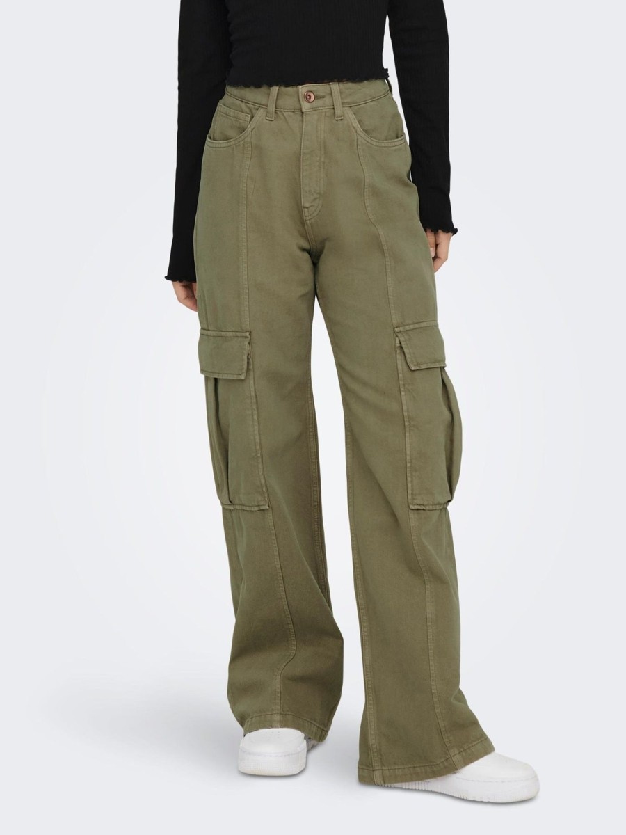 Dame ONLY Bukser | Hope High Waist Cargo Pants - Aloe