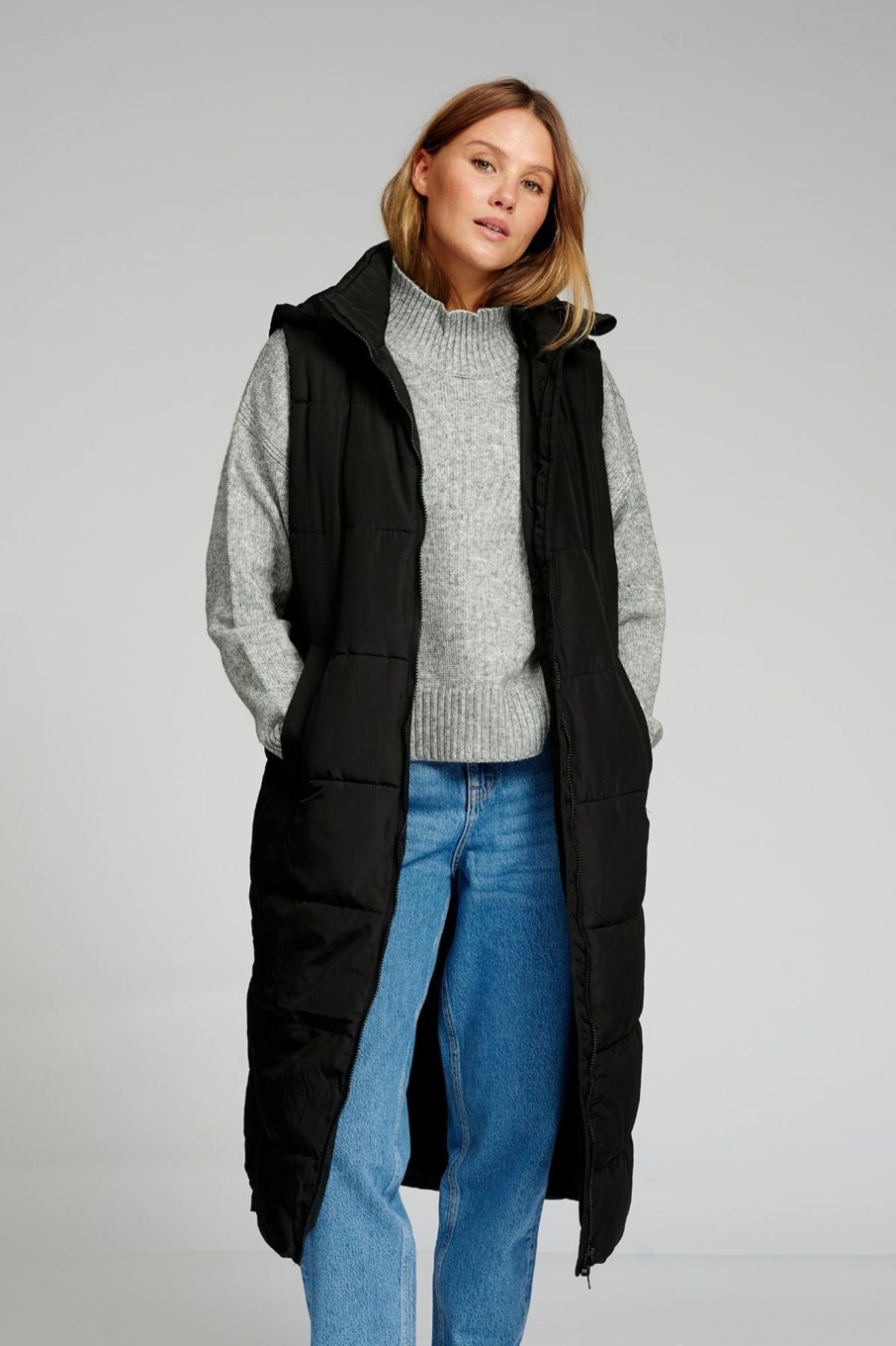 Dame TeeShoppen Jakker & Frakker | Lang Puffer Vest - Sort