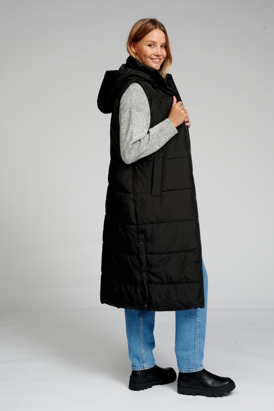 Dame TeeShoppen Jakker & Frakker | Lang Puffer Vest - Sort