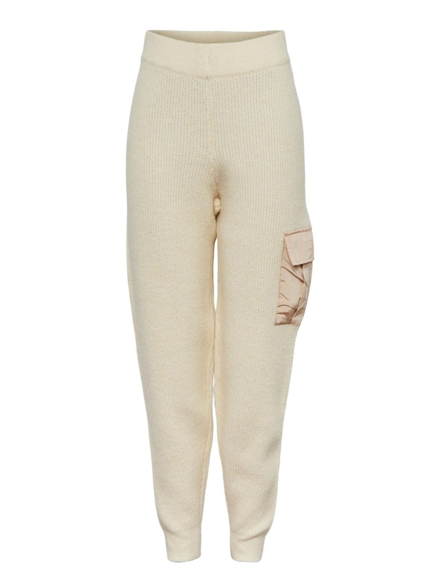 Dame PIECES Bukser | Naura Knit Pants - Antique White