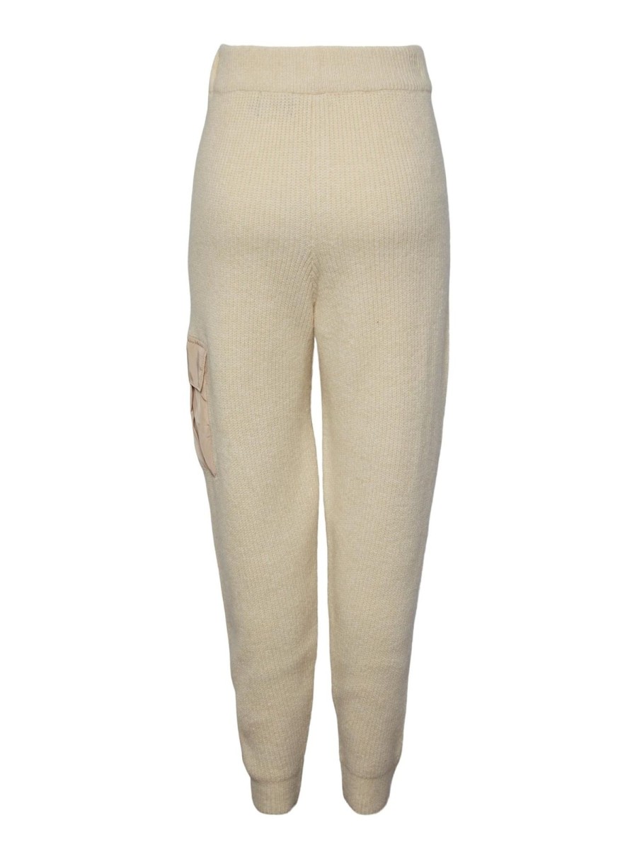 Dame PIECES Bukser | Naura Knit Pants - Antique White