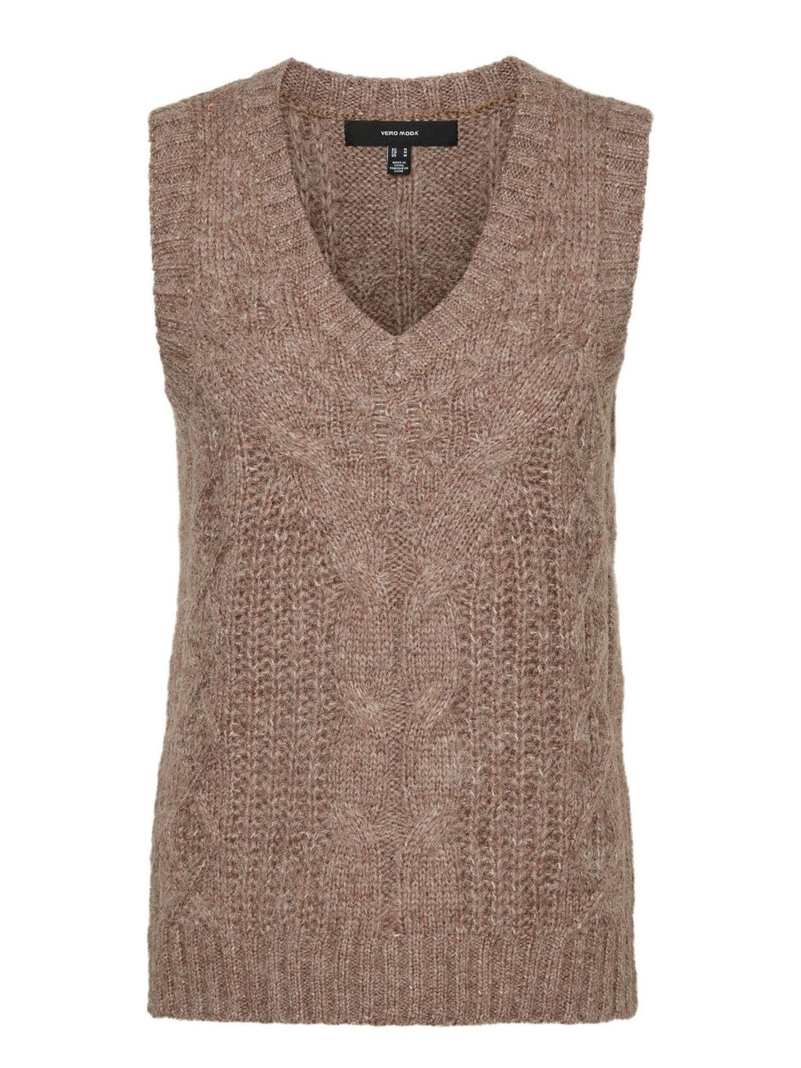 Dame Vero Moda Strik | Briella V-Neck Strik Vest - Fossil