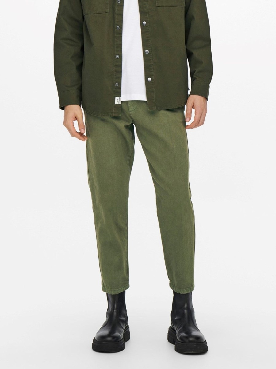 Herre Only u0026 Sons Bukser | Avi Beam Chino Twill Pants - Olive Night