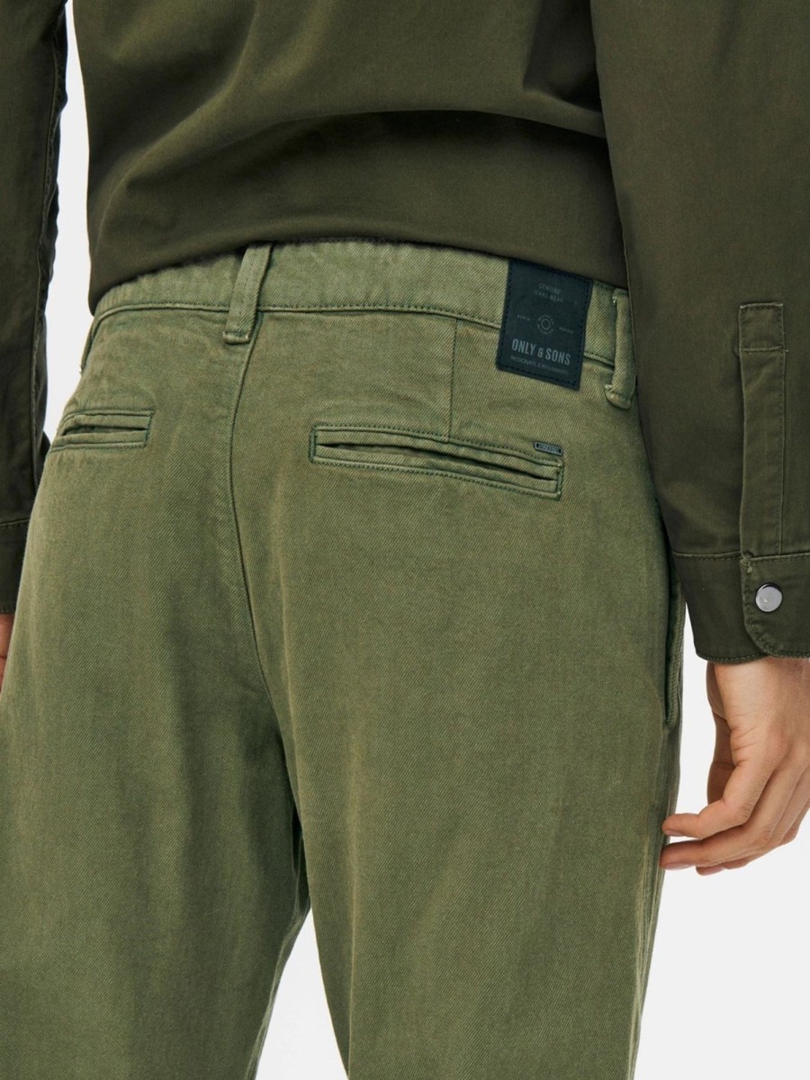 Herre Only u0026 Sons Bukser | Avi Beam Chino Twill Pants - Olive Night