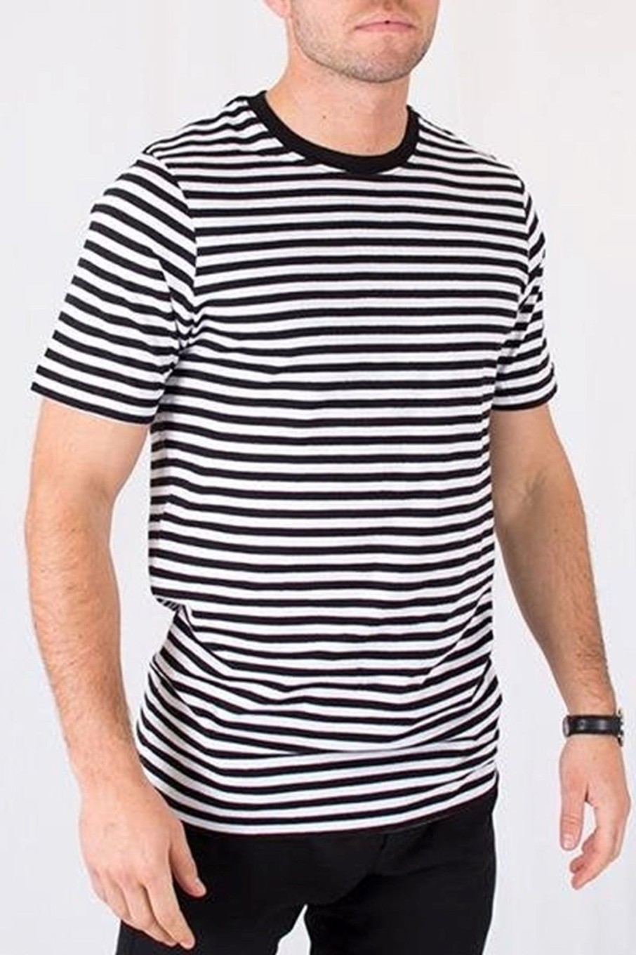 Herre TeeShoppen T-Shirts | Norregade Stripe - Sort-Hvid