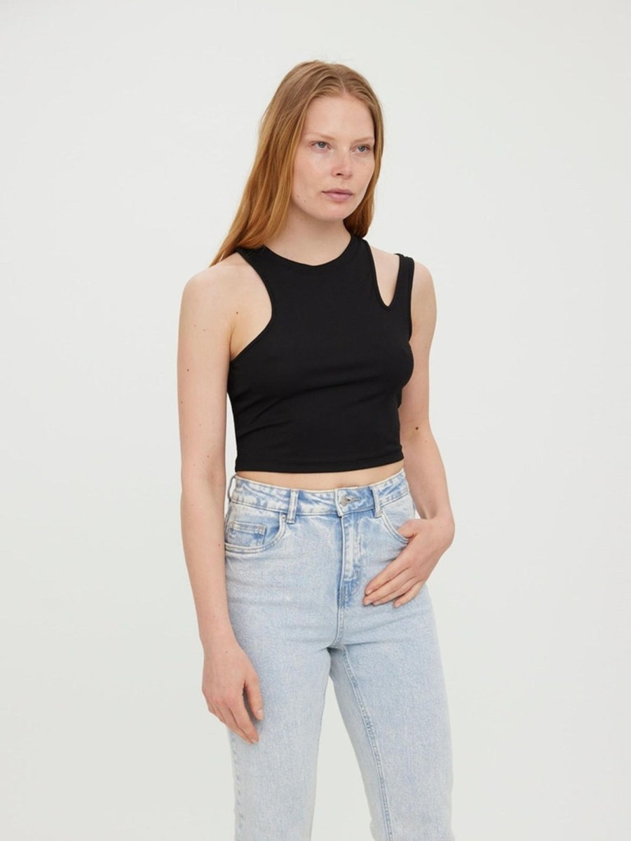 Dame Vero Moda T-Shirts & Toppe | Ofelia Neia Tank Crop Top - Sort