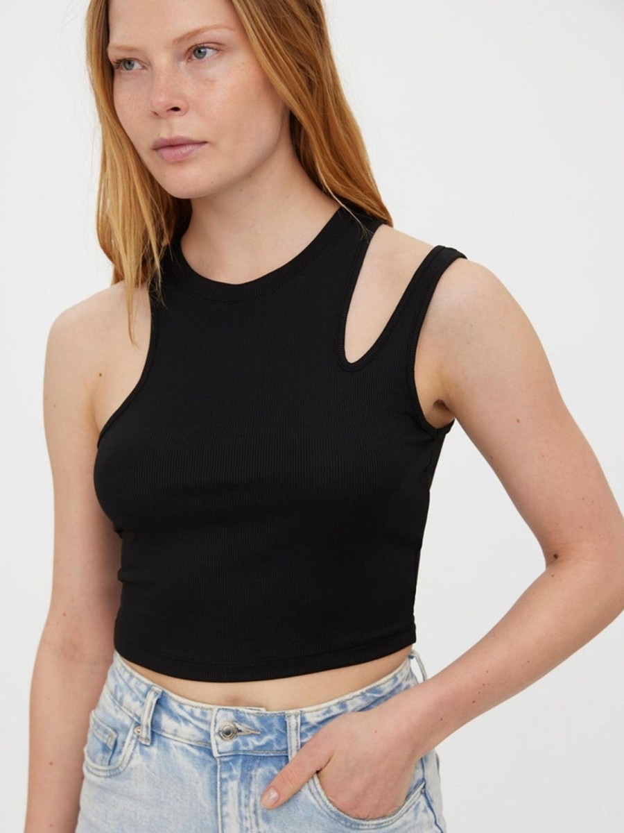 Dame Vero Moda T-Shirts & Toppe | Ofelia Neia Tank Crop Top - Sort