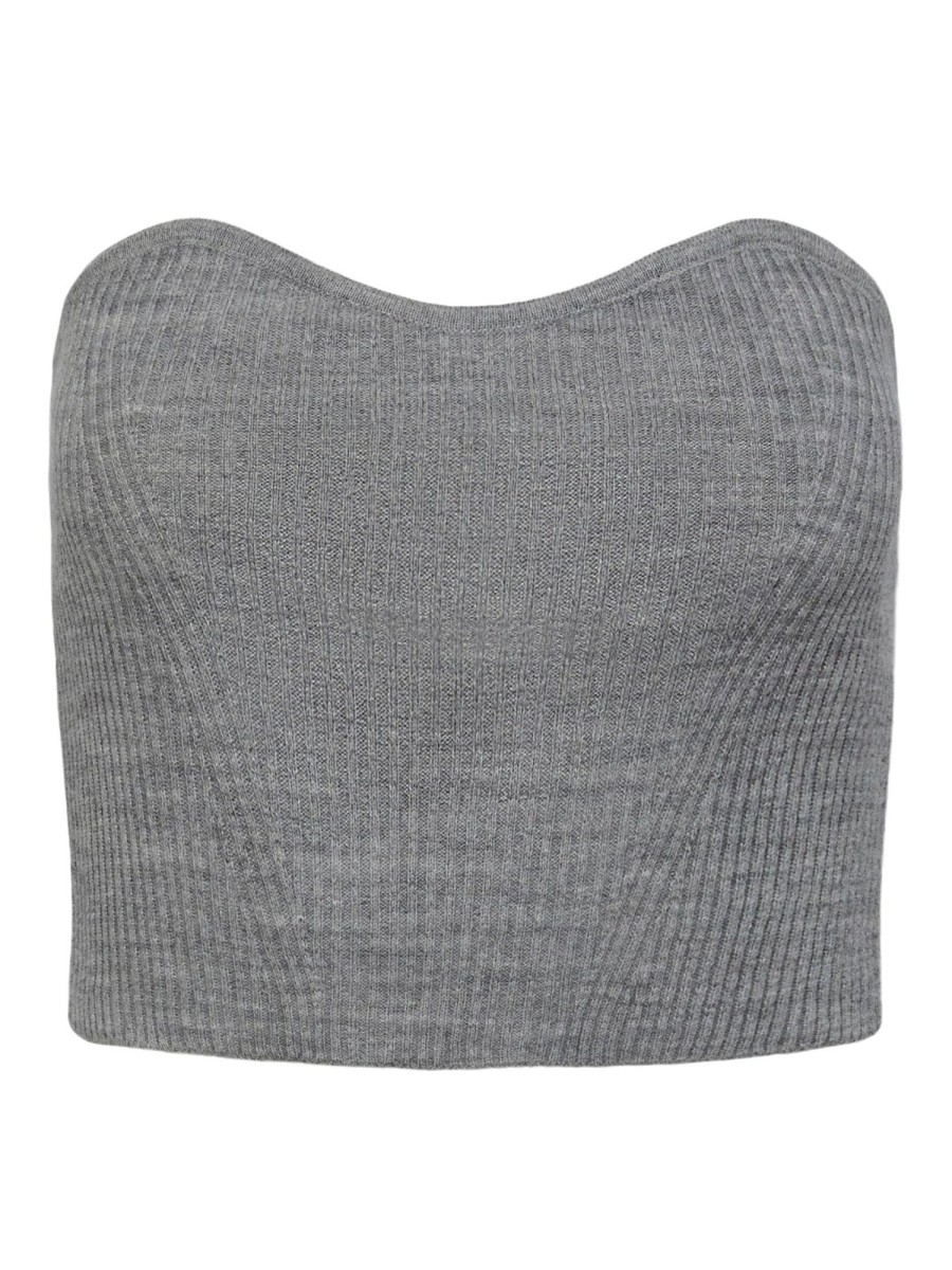 Dame PIECES T-Shirts & Toppe | Angie Knit Tube Top - Light Grey Melange