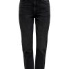 Dame ONLY Jeans | Emily High Waist Jeans - Sort Denim