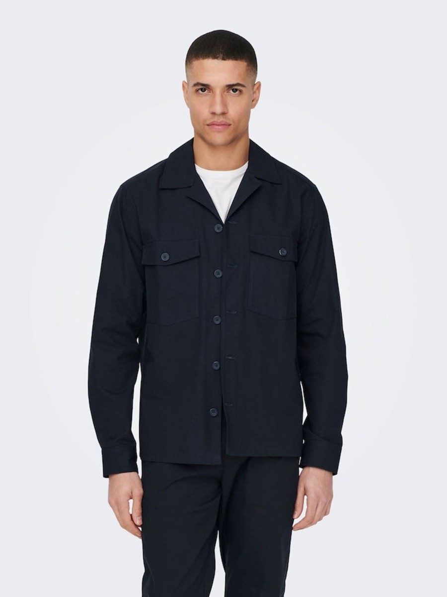 Herre Only u0026 Sons Skjorter | Ajay Life Resort Skjorte - Dark Navy