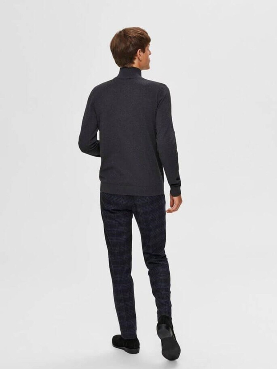 Herre Selected Homme Strik | Pima Bomulds Cardigan - Morkegra (Med Lynlas)