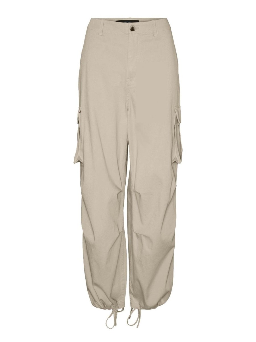 Dame Vero Moda Bukser | Emili Baggy Cargo Bukser - Oyster Gray