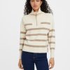 Dame Vero Moda Strik | Saba Stripe Half-Zip Bluse - Birch Brown