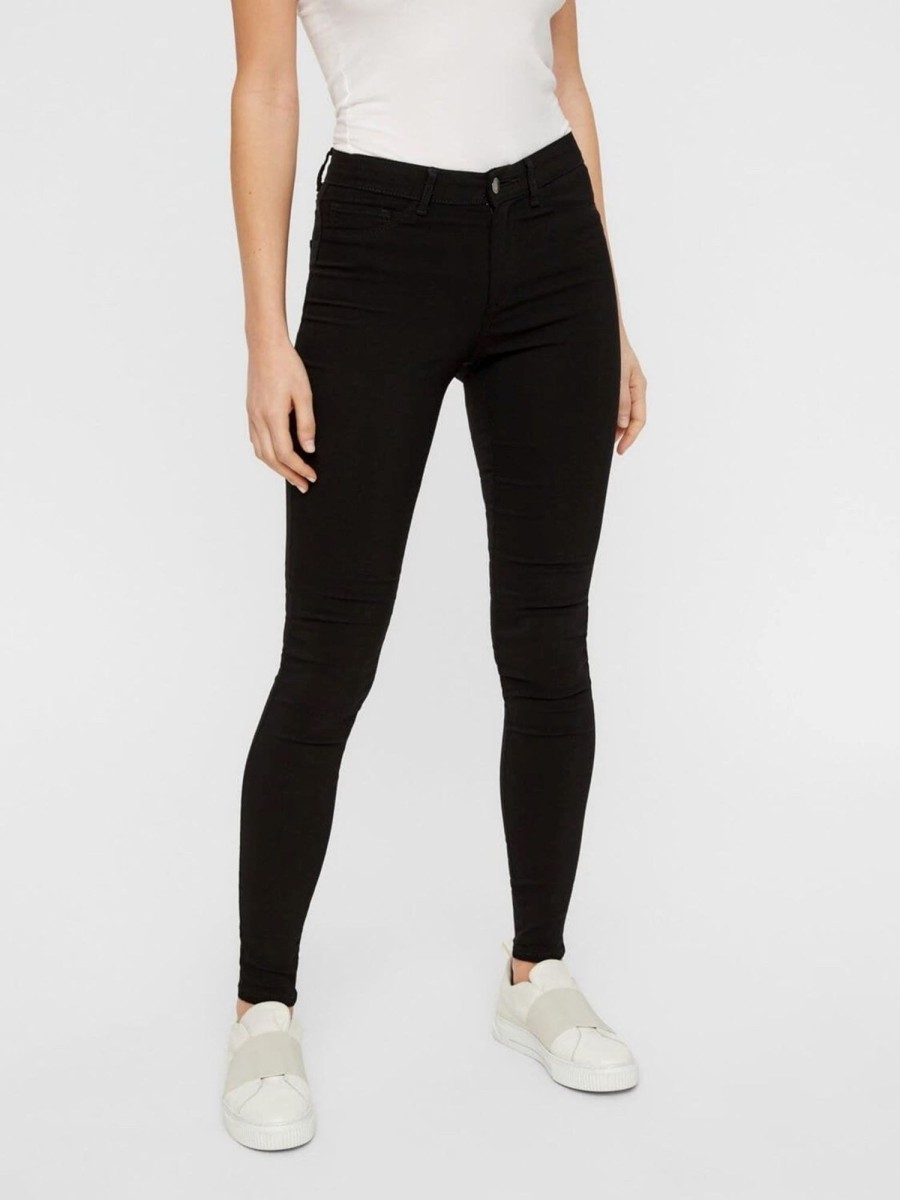 Dame PIECES Jeans | Pieces Jeans - Sort (Mid Waist)