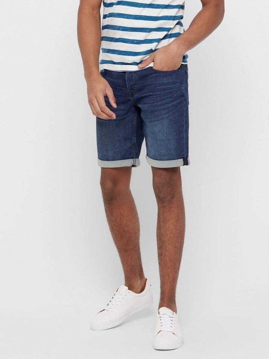 Herre Only u0026 Sons Shorts | Denim Shorts - Blue Denim