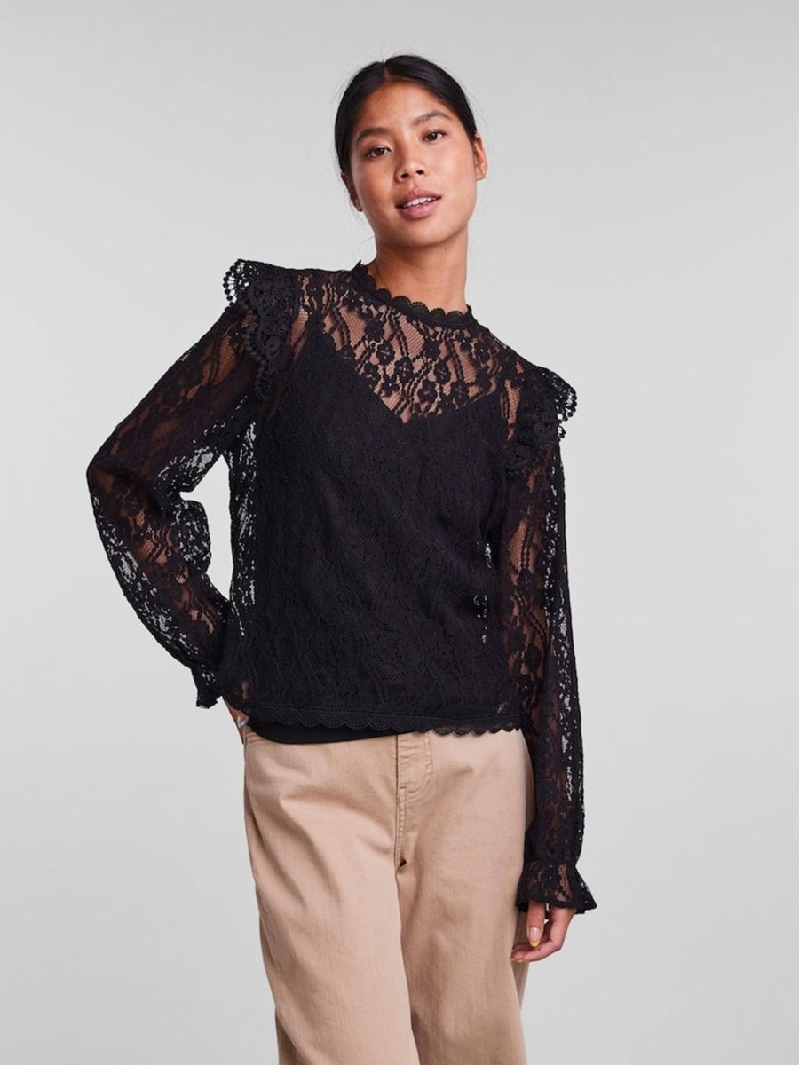 Dame PIECES Skjorter & Bluser | Allie Lace Bluse - Sort