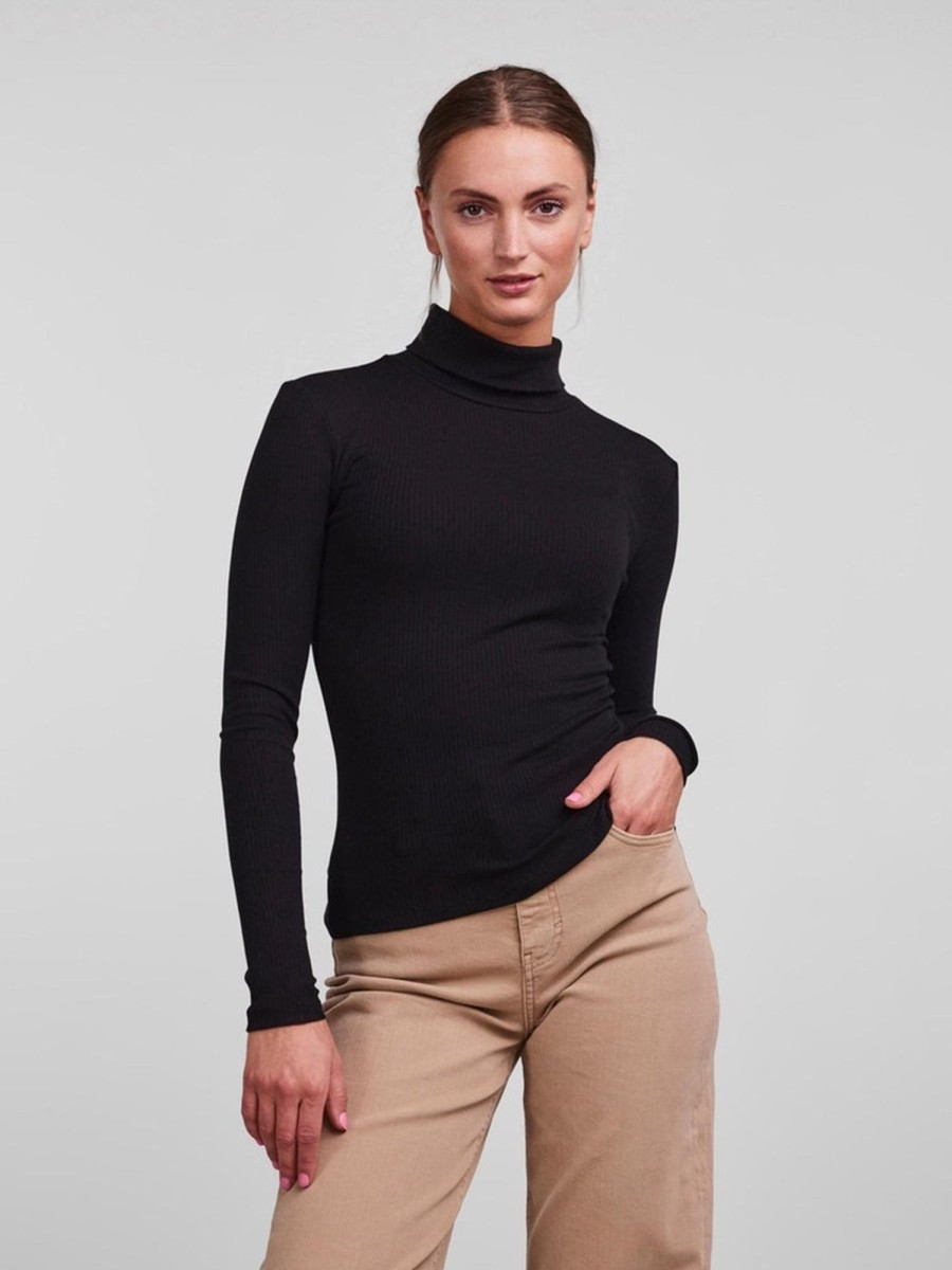 Dame PIECES Strik | Kitte Rollneck Top - Sort