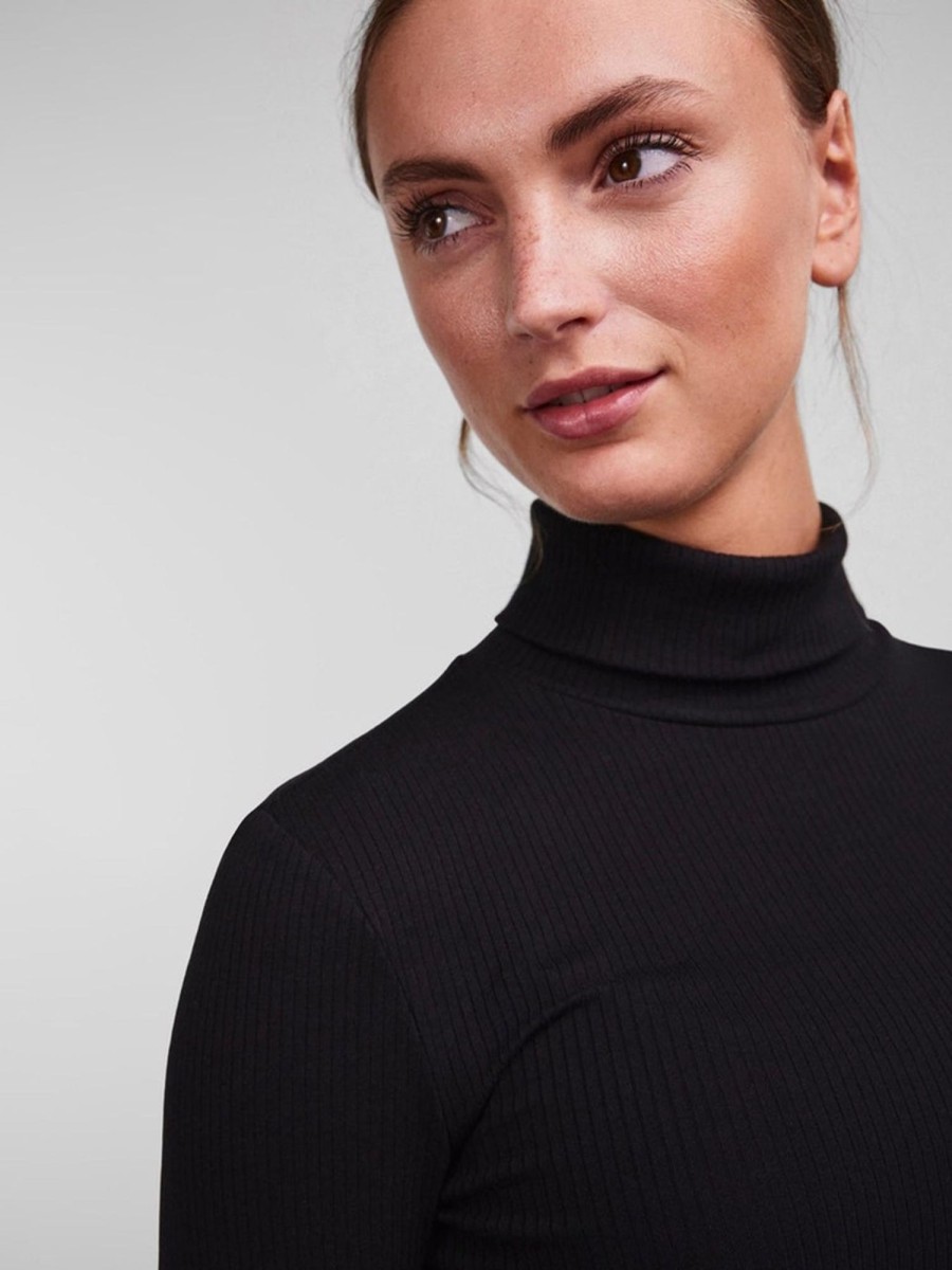 Dame PIECES Strik | Kitte Rollneck Top - Sort