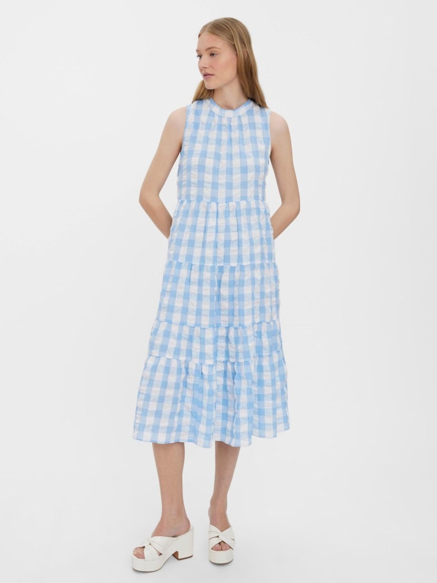 Dame Vero Moda Kjoler | Sody Calf Highneck Kjole - Blue Bell