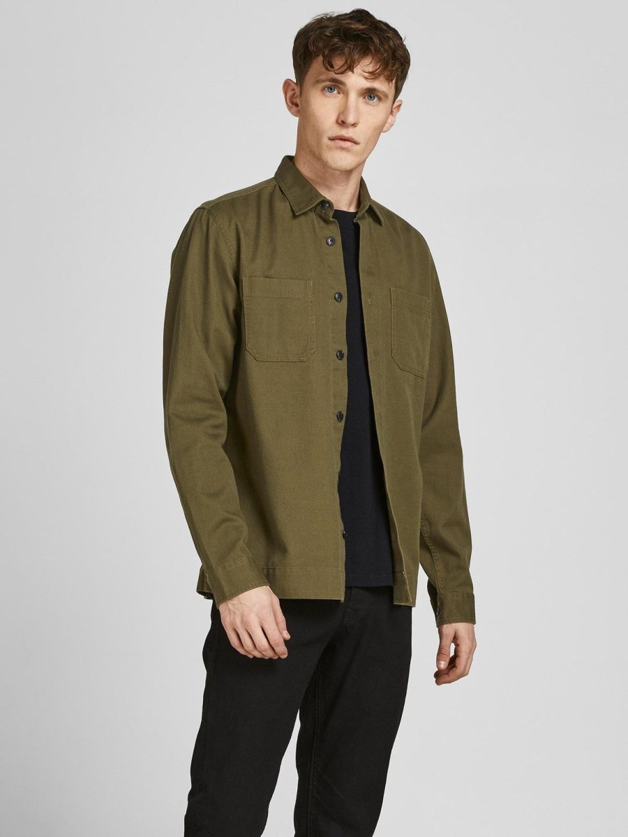 Herre Jack u0026 Jones Skjorter | Logan Linned Skjorte - Olive Night