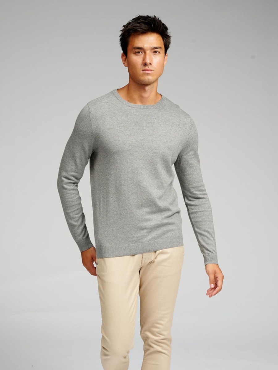 Herre TeeShoppen Strik | Basic Knit Crewneck - Gra Meleret