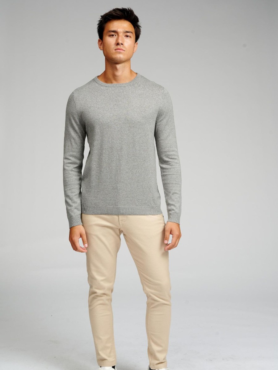 Herre TeeShoppen Strik | Basic Knit Crewneck - Gra Meleret