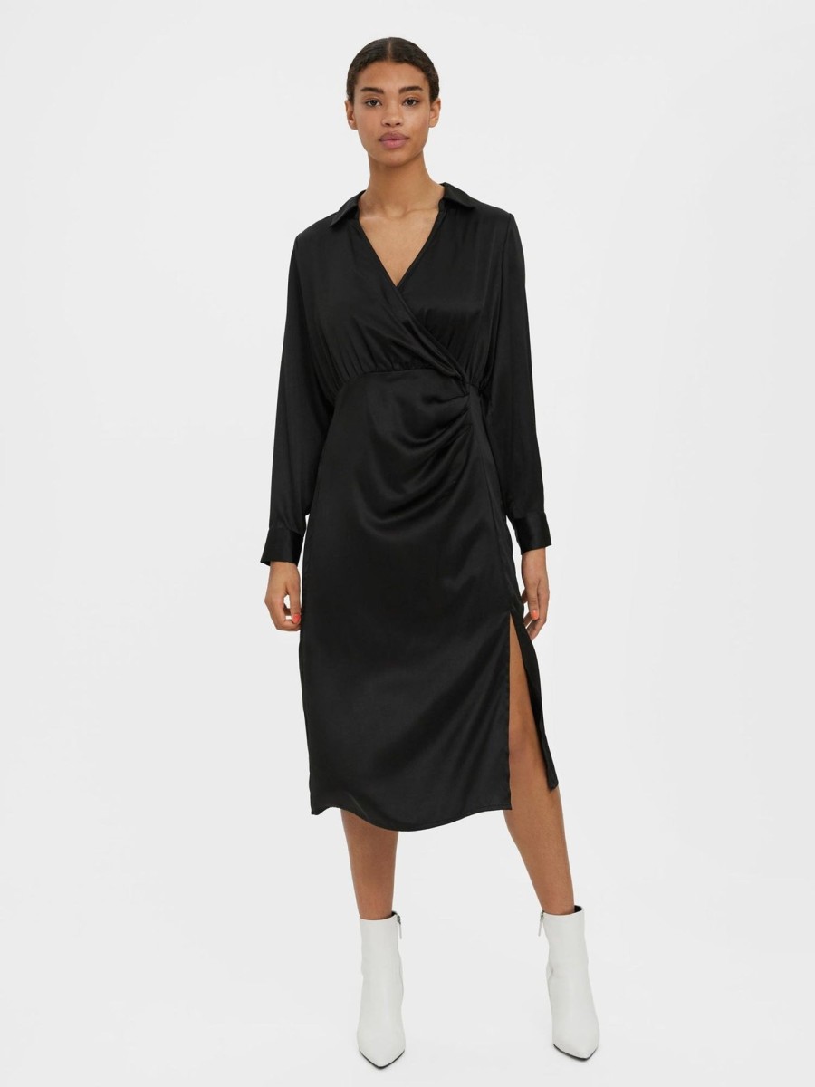 Dame Vero Moda Kjoler | Kleo Calf Skjortekjole - Sort