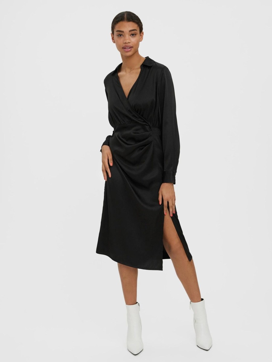 Dame Vero Moda Kjoler | Kleo Calf Skjortekjole - Sort