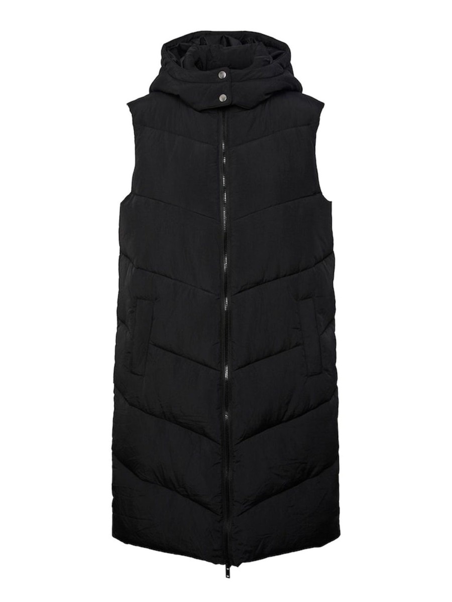 Dame PIECES Veste | Jamilla Lang Puffer Vest - Sort