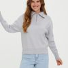 Dame Vero Moda Strik | Saba Stripe Half-Zip Bluse - Light Grey Melange