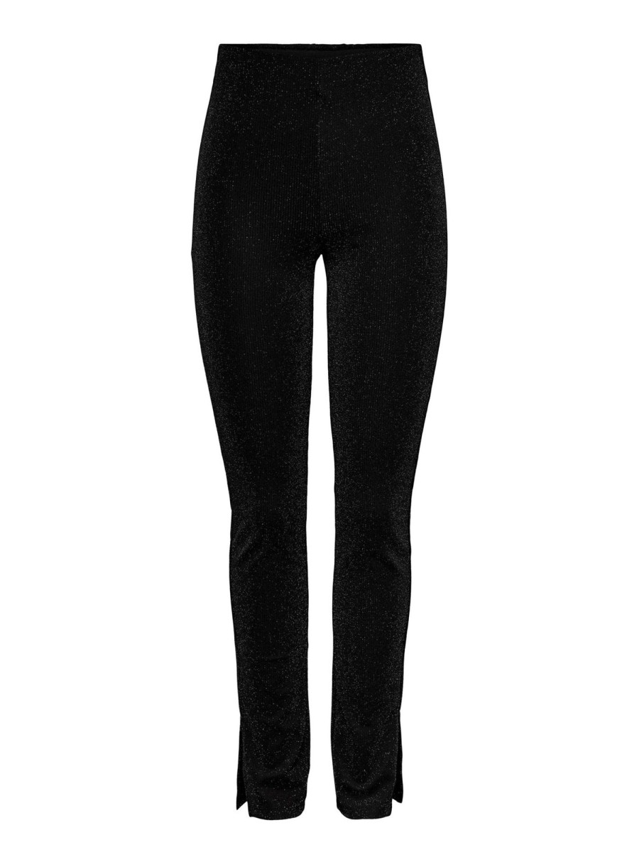 Dame PIECES Bukser | Lina High Waist Slit Pants - Sort