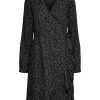 Dame Vero Moda Kjoler | Henna Wrap Frill Kjole - Black/Snow White