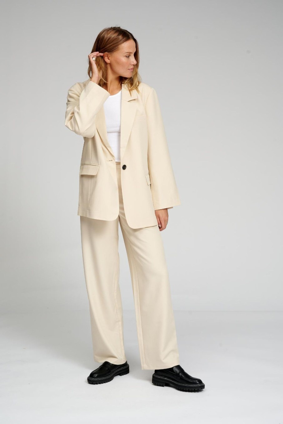 Dame TeeShoppen Suits | Oversized Blazer Med Klassiske Habitbukser - Pakketilbud (Beige)