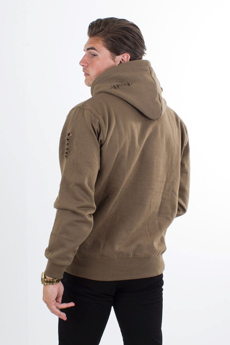 Herre TeeShoppen Trojer | Ripped Hoody - Army Gron