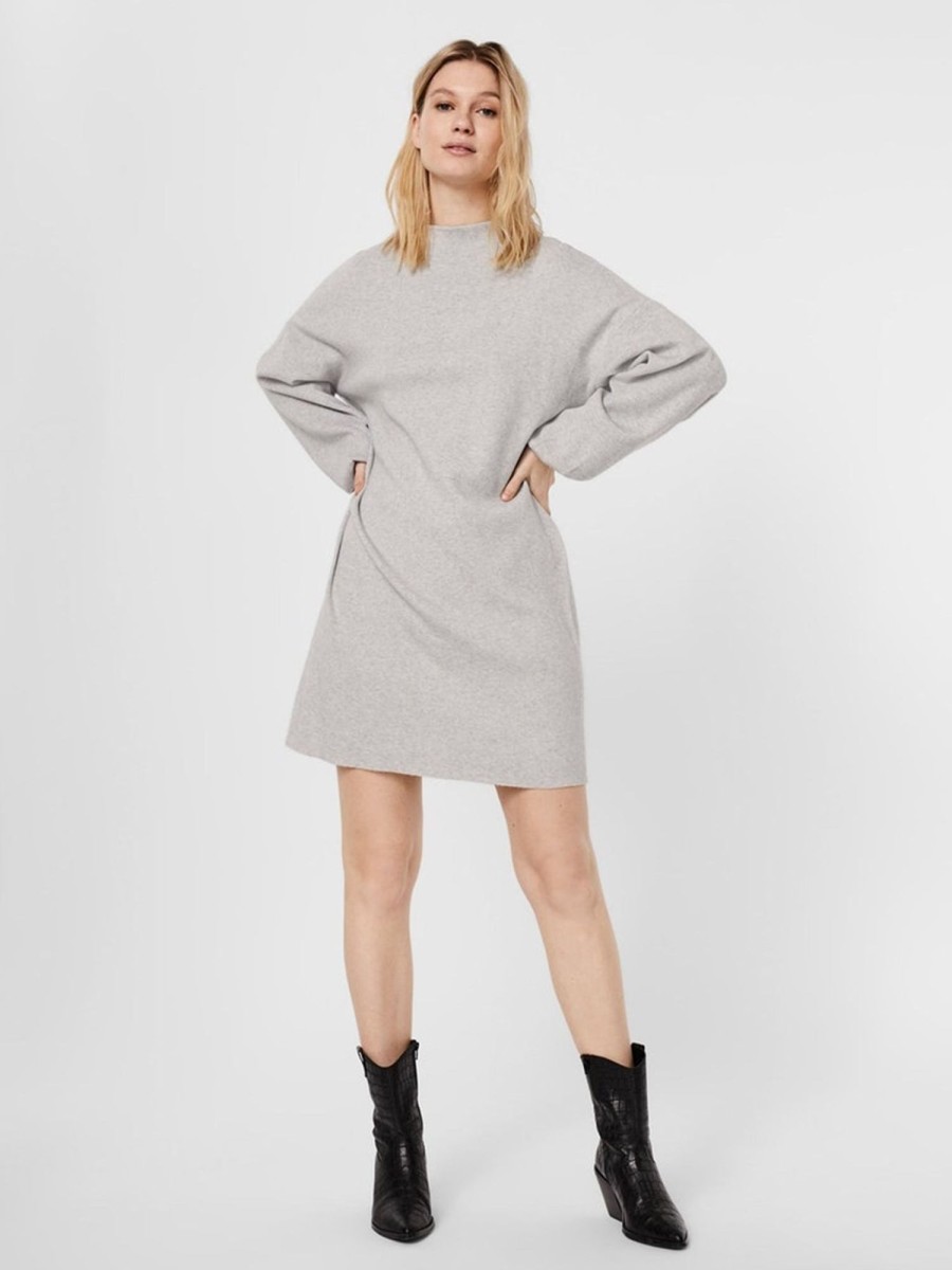 Dame Vero Moda Kjoler | Nancy Midi Strik Kjole - Light Grey Melange