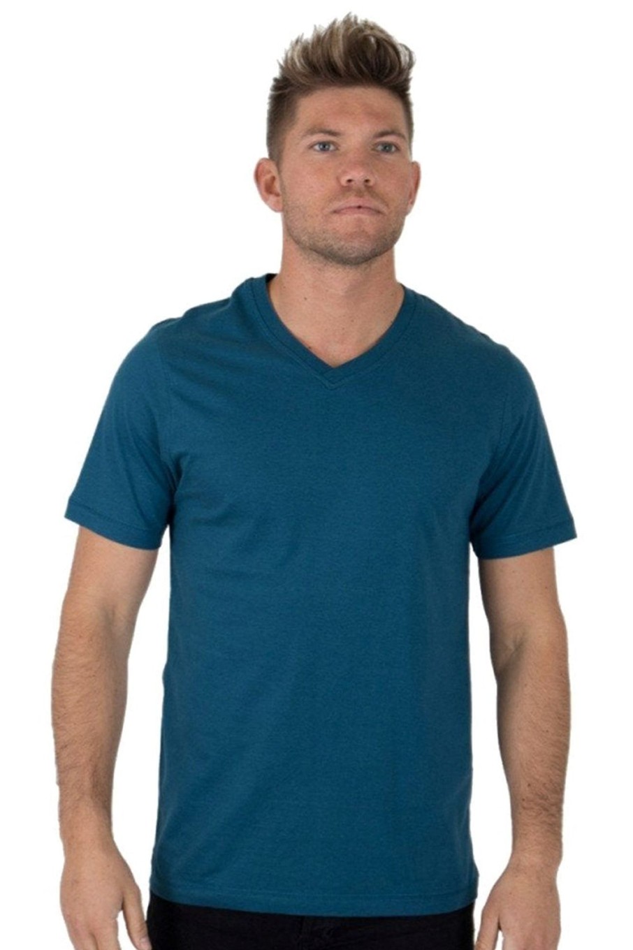 Herre TeeShoppen T-Shirts | Basic Vneck T-Shirt - Petroleum Bla