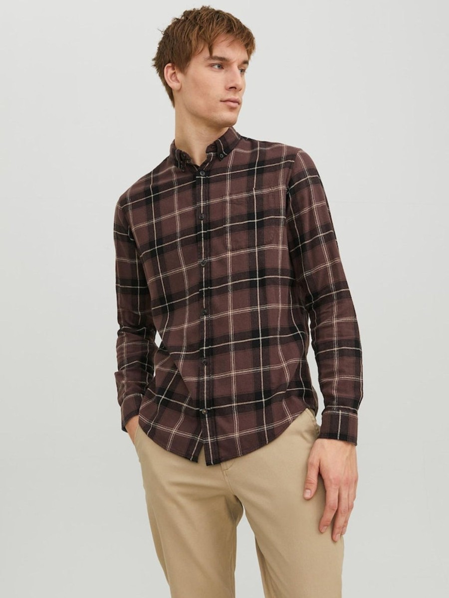 Herre Jack u0026 Jones Skjorter | Classic Check Skjorte - Seal Brown