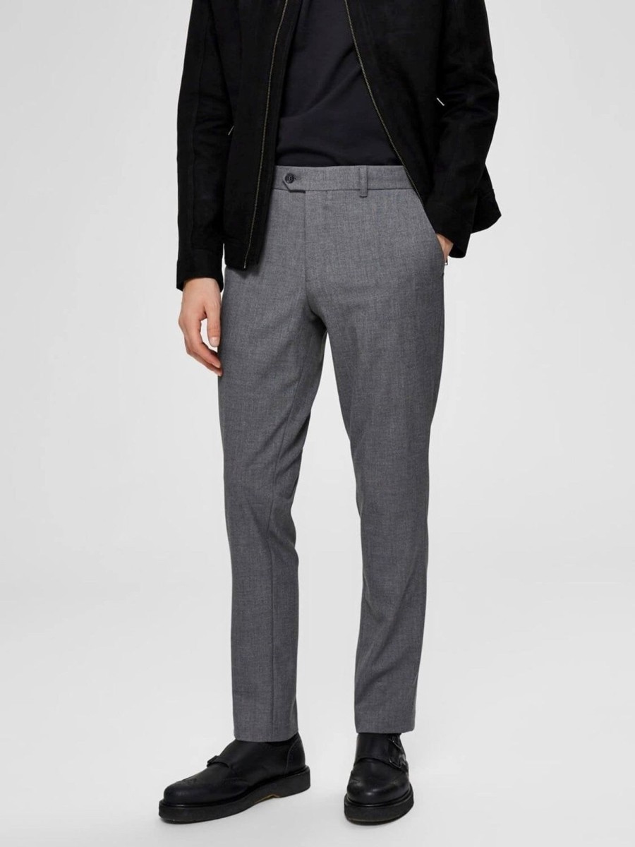 Herre Selected Homme Bukser | Slhslim-Carlo Flex Struc Pants B Noos - Gra Melange