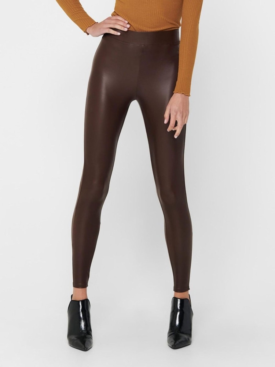 Dame ONLY Bukser | Cool Coated Leggings - Chicory Coffee