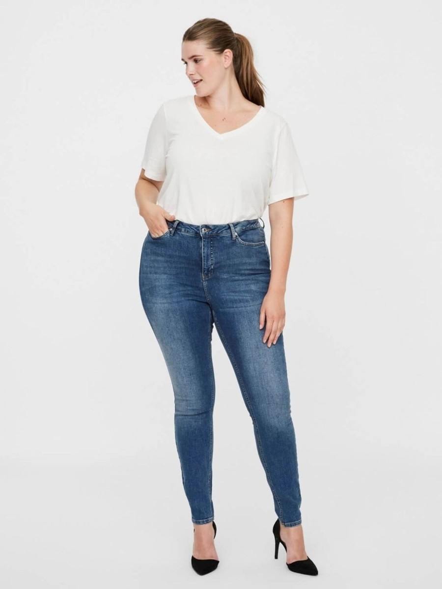 Dame Vero Moda Curve Jeans | Lora Jeans High Waisted (Curve) - Medium Bla Denim