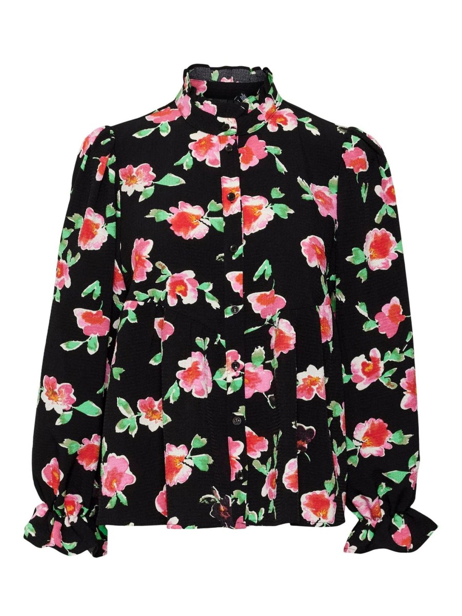 Dame Vero Moda Trojer | Lia Bluse - Blomstret Sort