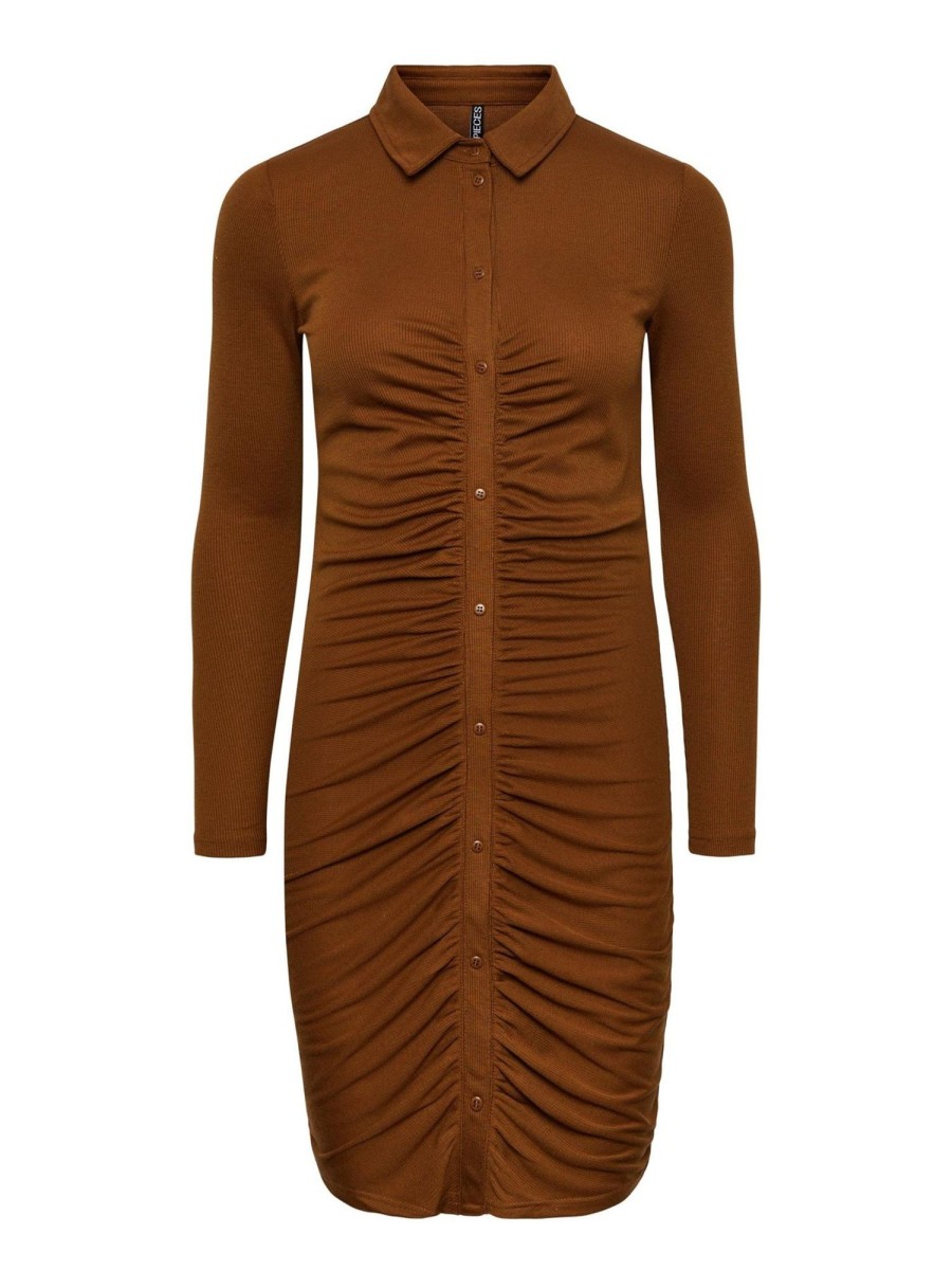 Dame PIECES Kjoler | Norma Long Sleeve Dress - Brun