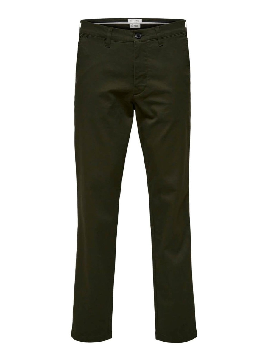 Herre Selected Homme Bukser | Miles Flex Chino Pant - Morke Gron (Okologisk Bomuld)