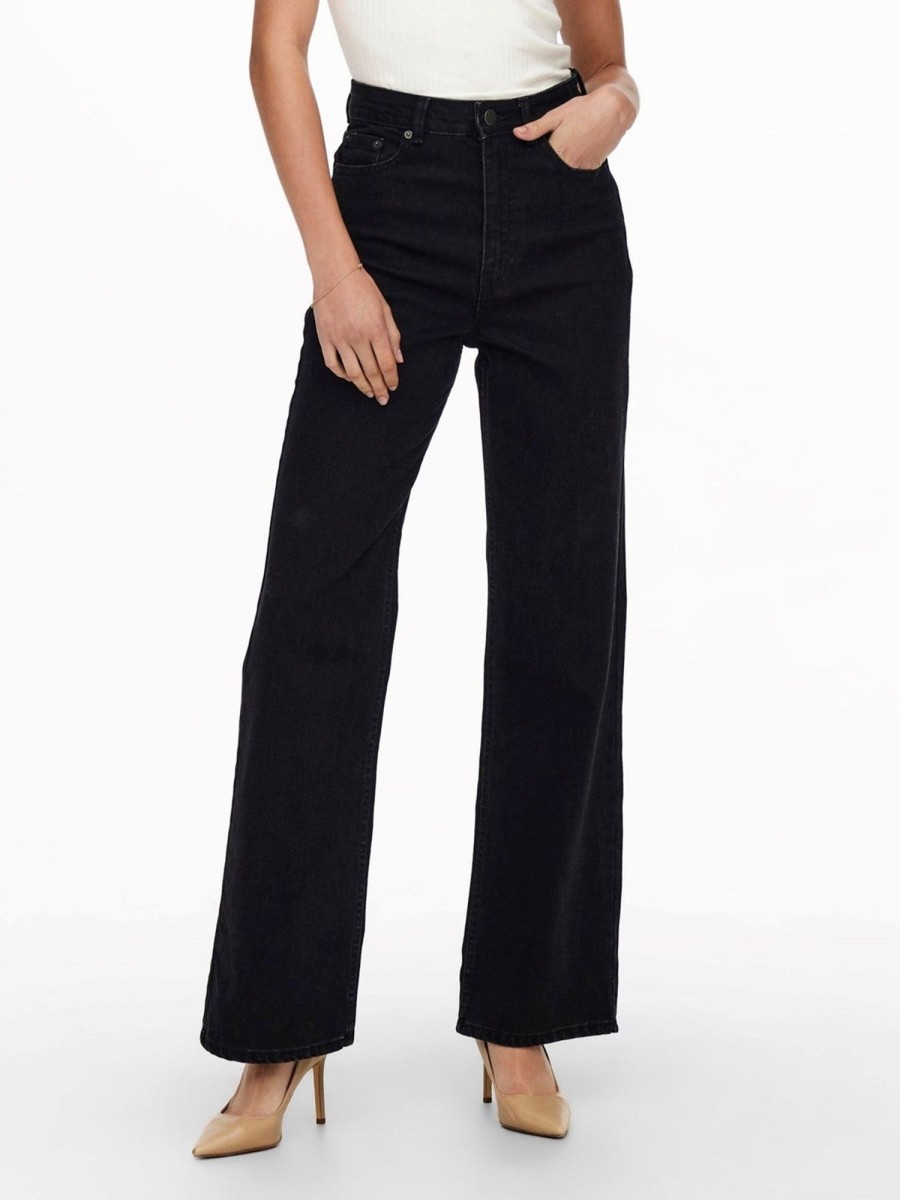 Dame ONLY Jeans | Camille Wide Leg Jeans - Sort Denim