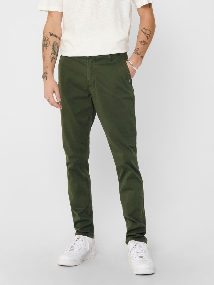 Herre Only u0026 Sons Bukser | Will Life Regular Chino Pants - Gron