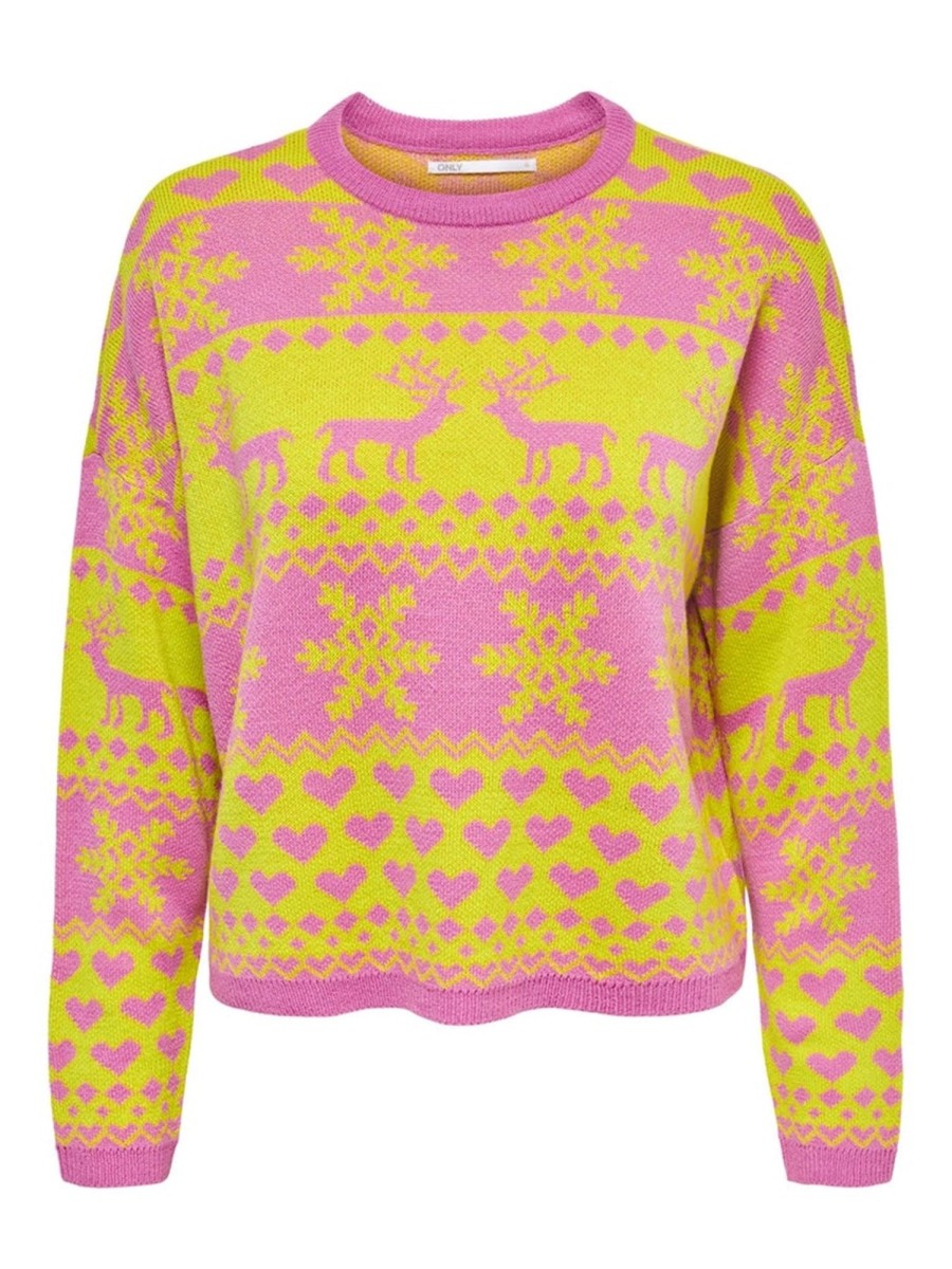 Dame ONLY Strik | Xmas Langaermet Pullover - Strawberry Moon