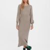 Dame Vero Moda Kjoler | Valor O-Neck Strikkjole - Roasted Cashew